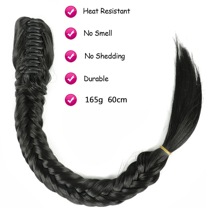 Synthetic Long Fishtail Braid Hair Tail Lantern Bubble Claw On Ponytail Clip In Hair Extensions Hairpiece For Women