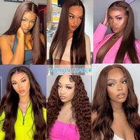 Chocolate Brown Lace Front Human Hair Wigs Pre Plucked Dark Brown Bone Straight 13x4 13x6 HD Lace frontal Wig On Sale Clearance