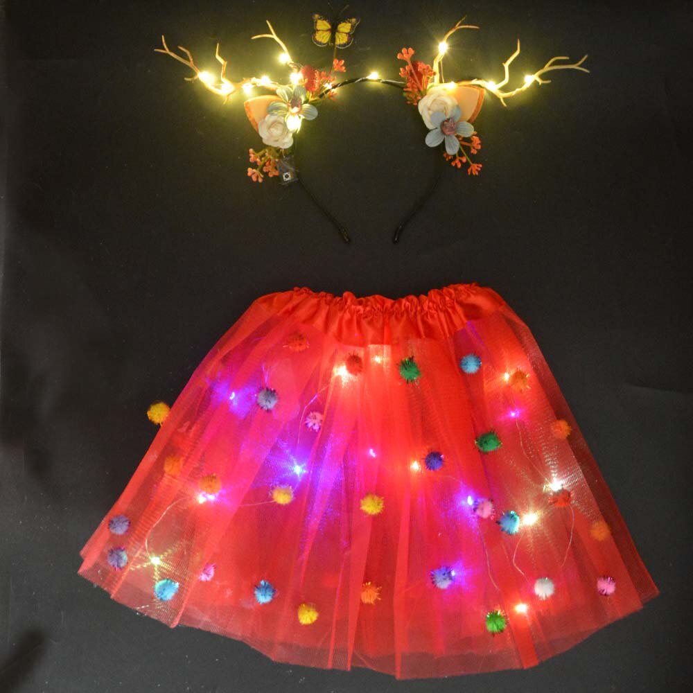 ライト LED フラワーガール子供服チュチュスカートプリンセスパーティートナカイ角カチューシャ鹿の耳誕生日クリスマスハロウィン