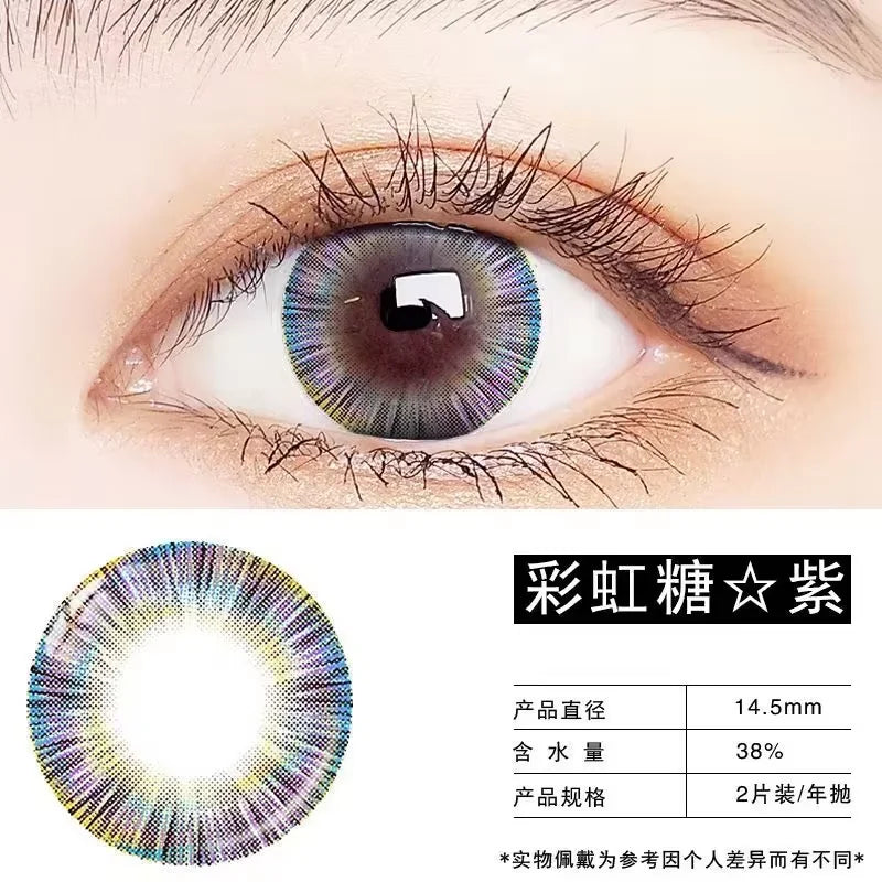 OVOLOOK-2pcs/pair Lenses Enlarge Eyes Fashion Contact Lenses for Eyes Colored Eyeglass Lenses Blue Purple Black Lens Yearly Use