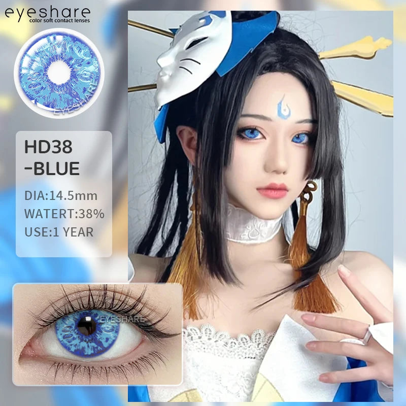 EYESHARE 1 Pair Halloween Colored Contact Lenses for Eyes Cosplay White Crazy Contact Lenses Anime Blue Eye Lenses Black Lenses