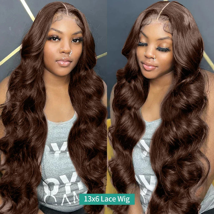 30 36 Inch 250 Density Chocolate Brown Body Wave 13x6 HD Lace Front Human Hair Wigs Brazilian Colored 13x4 Frontal Wig For Women