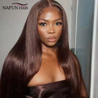 34 Inch Chocolate Brown Human Hair Wigs Straight 13x4 13x6 HD Transparent Lace Frontal Wig For Women Brazilian Remy Virgin Hair
