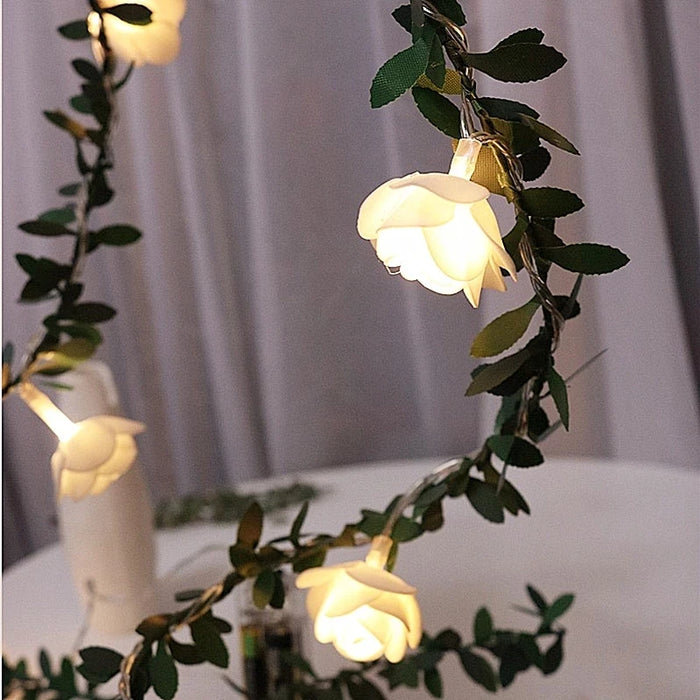 10/20Leds White 1.5/3Meter Rose Flower String with Lights Wedding Table Centerpieces Decorations Glowing Artificial Rose Garland