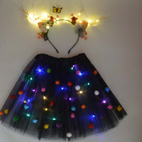 ライト LED フラワーガール子供服チュチュスカートプリンセスパーティートナカイ角カチューシャ鹿の耳誕生日クリスマスハロウィン