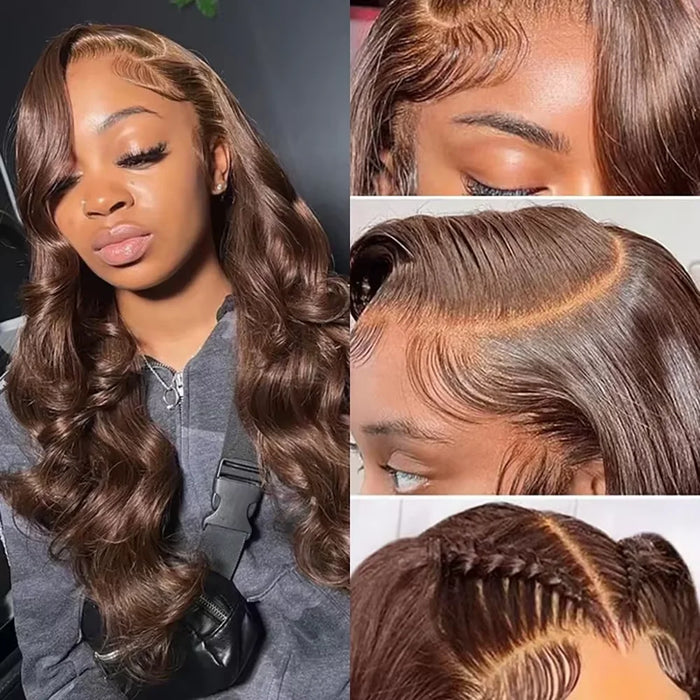 13x6 HD Lace Frontal Wigs Dark Brown Body Wave Human Hair Wigs Chocolate Brown 36 inches Front Wig Brazilian Pre Plucked