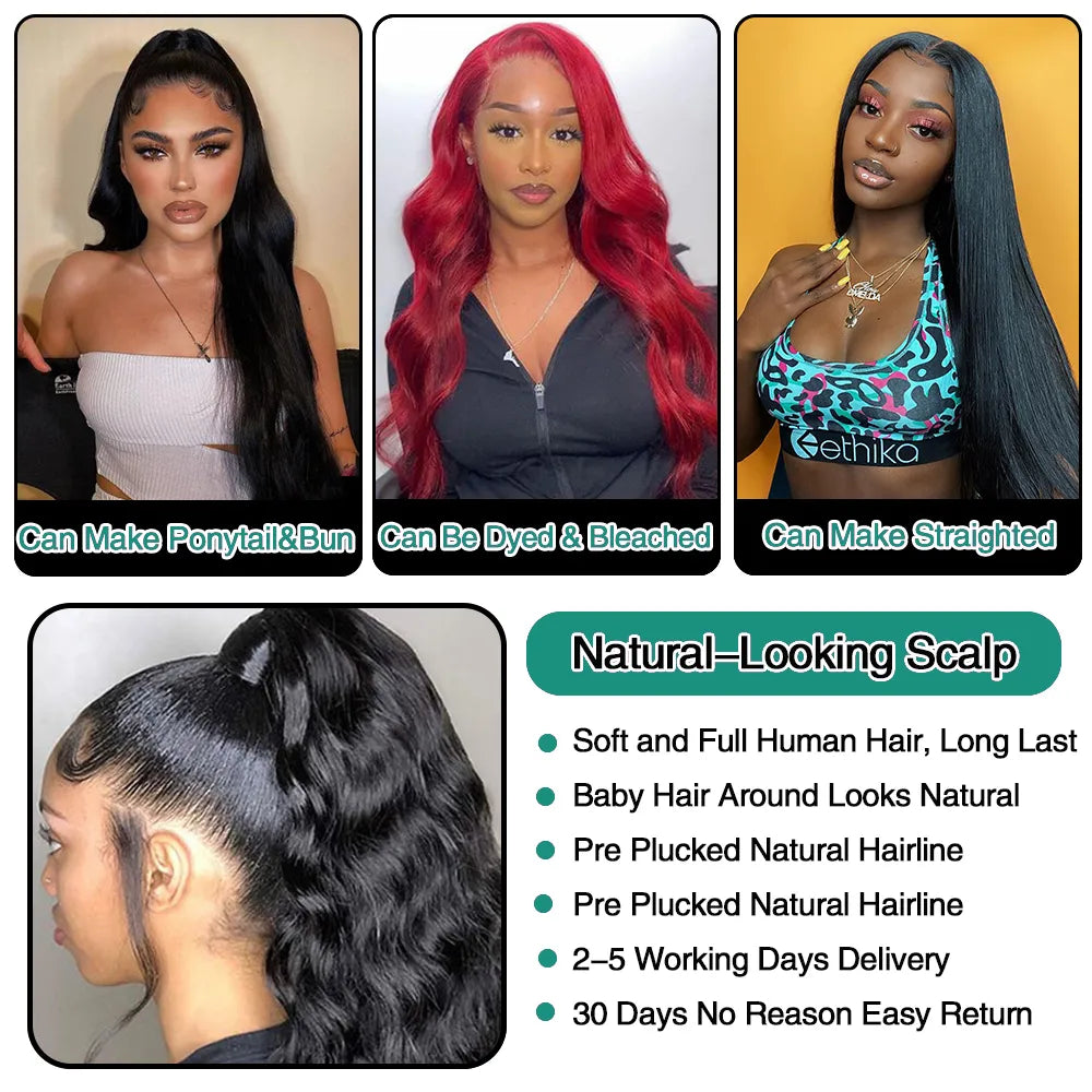 HD Transparent 360 Lace Frontal Wig 13x6 Body Wave Lace Front Human Hair Wigs For Women 32 34 Inch Brazilian 4x4 Closure Wig