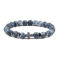 Man Hematite Cross Bracelets Wood Beads Natural Onyx Tiger Eye Lava Stone Meditation Prayer Bracelet for Women Healing Jewelry