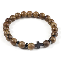Man Hematite Cross Bracelets Wood Beads Natural Onyx Tiger Eye Lava Stone Meditation Prayer Bracelet for Women Healing Jewelry
