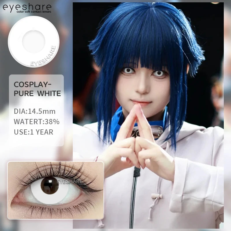 EYESHARE 1 Pair Halloween Colored Contact Lenses for Eyes Cosplay White Crazy Contact Lenses Anime Blue Eye Lenses Black Lenses