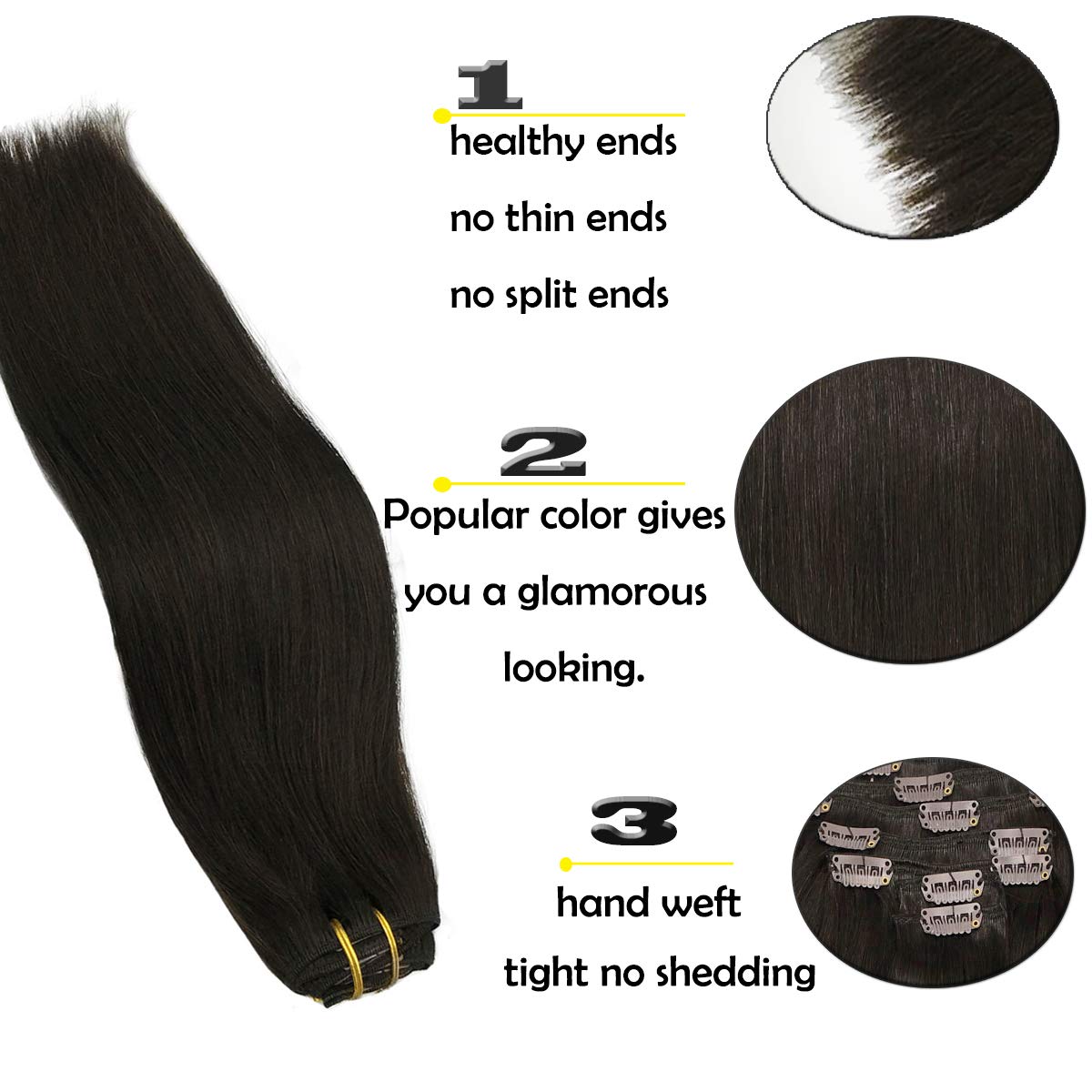 20 Inch 7pcs Clip in Hair Extensions Chocolate Brown