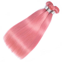 Pink Bundles With Closure Peruvian Colored Human Hair Bundles With Closure