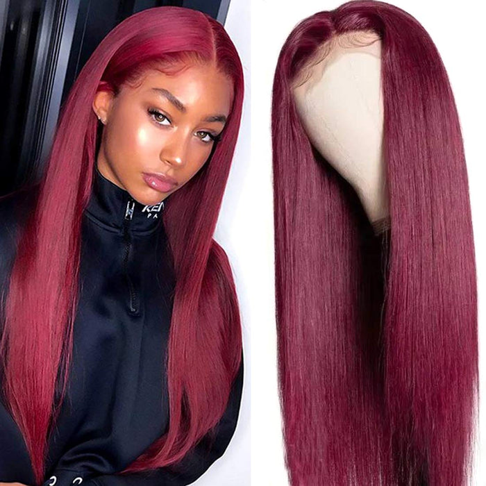 Burgundy13x4 Lace Front Human Hair Wig Pre Plucked with Baby Hair 99J Color WIGMFG