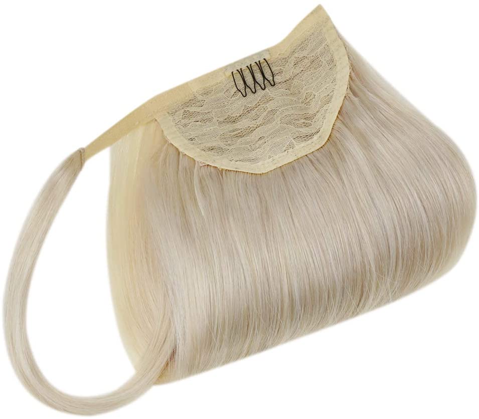 20 inch Platinum Blonde 100% Remy Hair Ponytail Extension