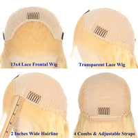 13x4 Pre Plucked Transparent Lace Frontal Wig with Baby Hair 150% Density Straight Blonde