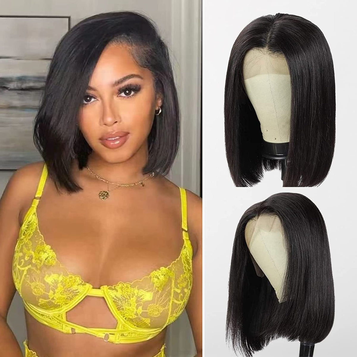 Straight Bob Human Hair Wigs Lace Closure Straight Short Bob Wigs