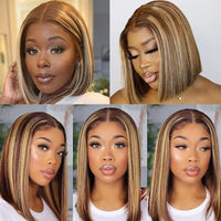 Lace Front Wig Highlight Wig Brown Colored Human Hair Wigs