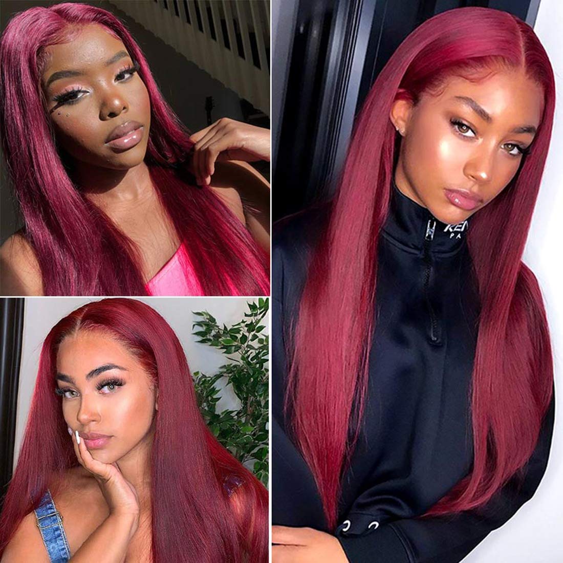 Burgundy13x4 Lace Front Human Hair Wig Pre Plucked with Baby Hair 99J Color WIGMFG