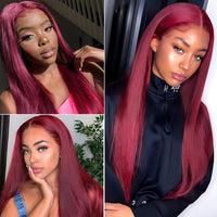 Burgundy13x4 Lace Front Human Hair Wig Pre Plucked with Baby Hair 99J Color WIGMFG