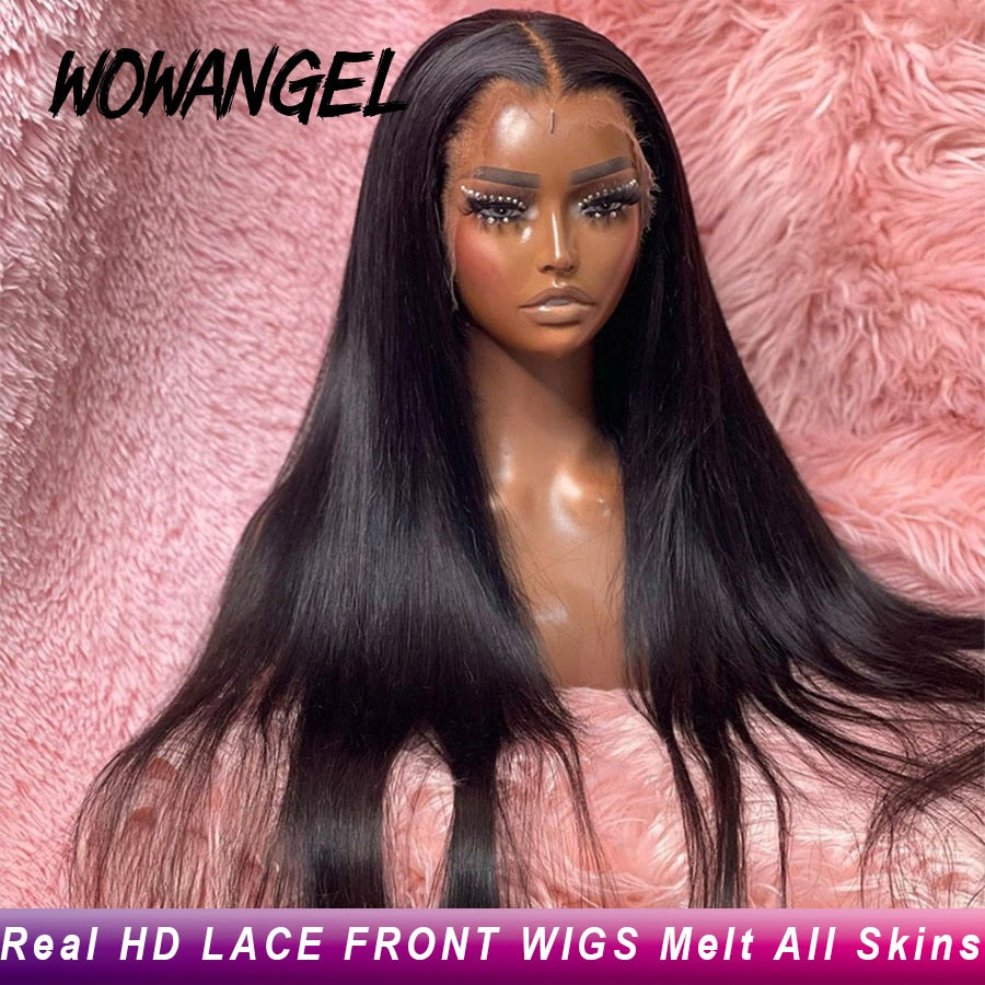 34inch Real HD Lace Front Wig Pre Plucked Straight Wigs 13x6 HD Transparent Lace Frontal Human Hair Wig Brazilian Hair For Woman