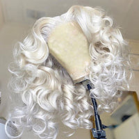 Short Curly Bob Human Hair Wigs Loose Deep Lace Frontal Wig White Brazilian Hair Transparent Lace Straight #60 Grey Closure Wig