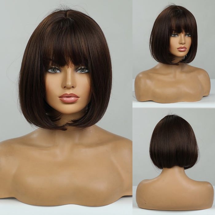 Wavy Wig With Air Bangs Women's Short Bob Black Wig Curly Wavy Shoulder Length