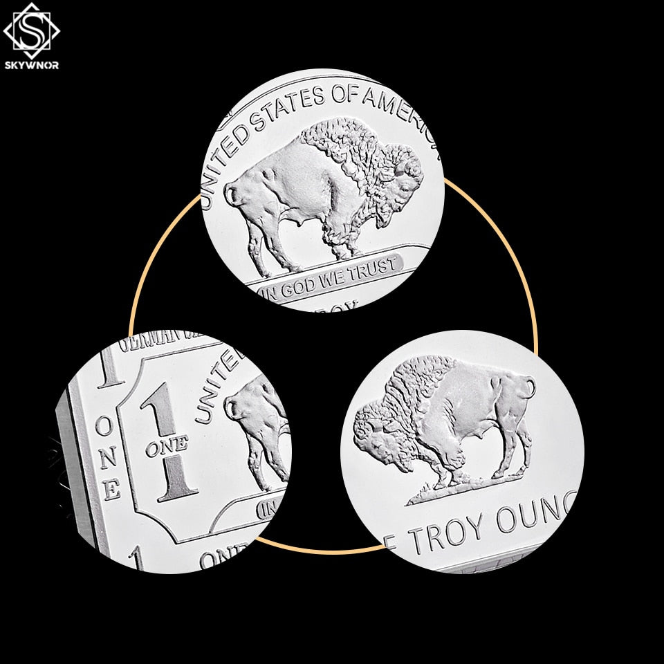 German Mint 1 Troy Ounce Buffalo German Silver Bullion Bar Replica Coins Collection