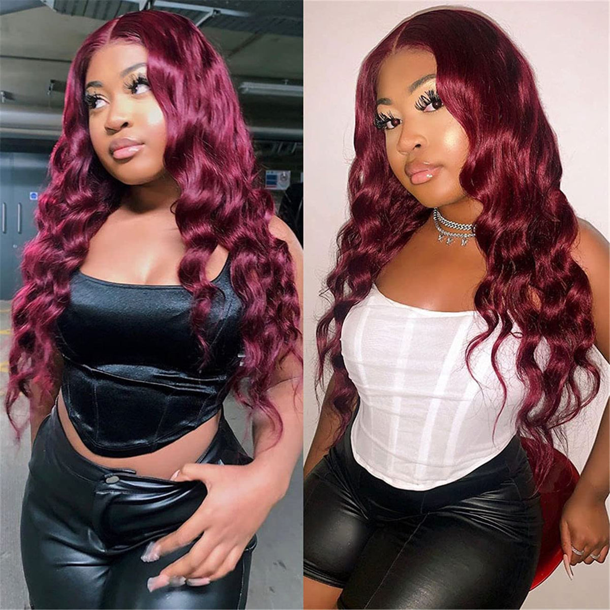 Burgundy13x4 Lace Front Human Hair Wig Pre Plucked with Baby Hair 99J Color WIGMFG