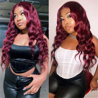 Burgundy13x4 Lace Front Human Hair Wig Pre Plucked with Baby Hair 99J Color WIGMFG