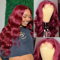 Burgundy13x4 Lace Front Human Hair Wig Pre Plucked with Baby Hair 99J Color WIGMFG
