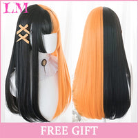 Cosplay Wig With Bangs Synthetic Straight Hair 24 Inch Long Heat-Resistant Pink Wig For Women