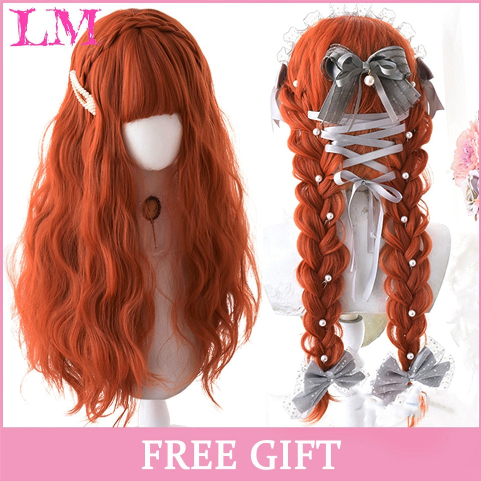 Cosplay Wig With Bangs Synthetic Straight Hair 24 Inch Long Heat-Resistant Pink Wig For Women