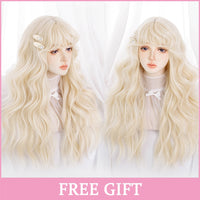 Cosplay Wig With Bangs Synthetic Straight Hair 24 Inch Long Heat-Resistant Pink Wig For Women