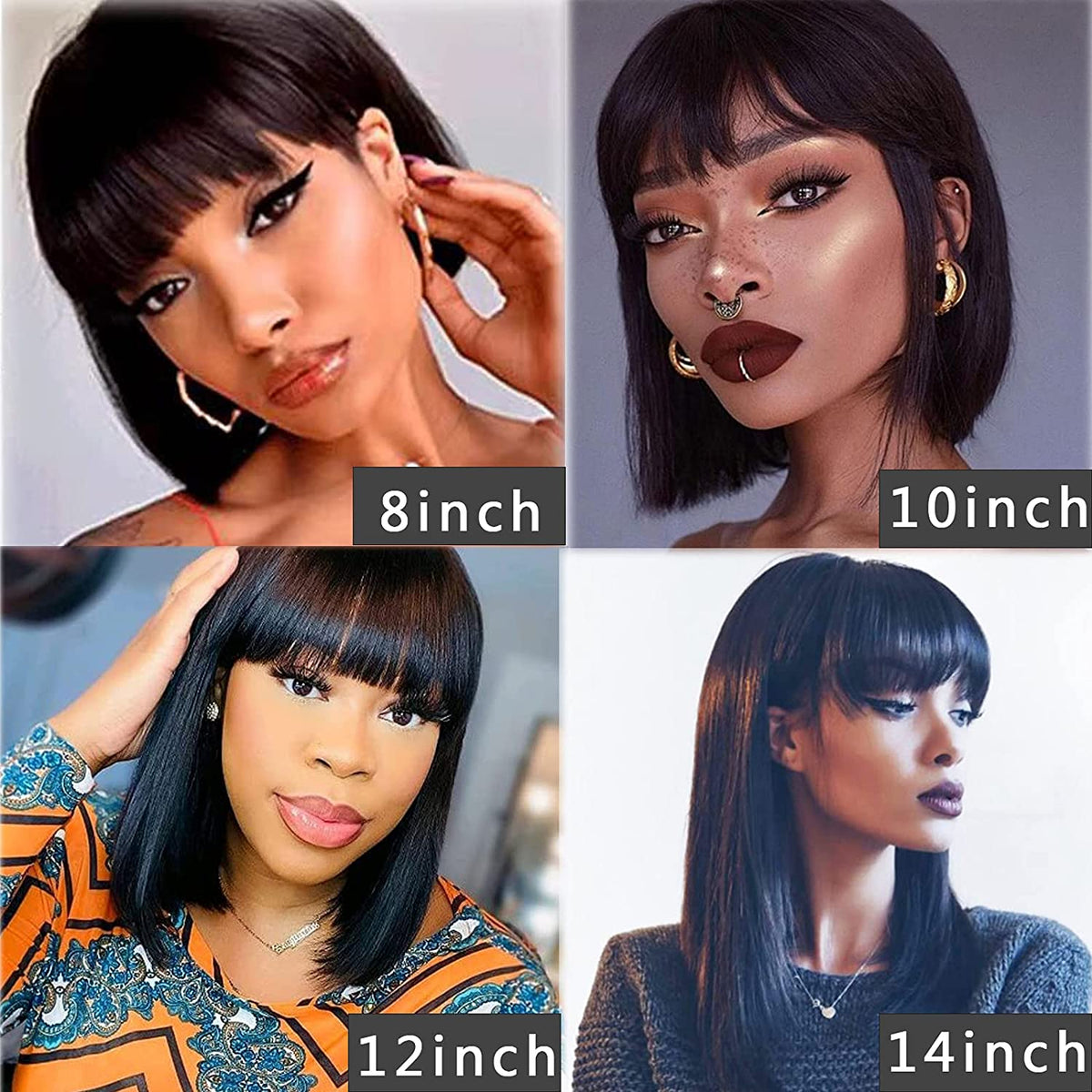 Short Bob Human Hair Wigs With Bang Full Machine Made Straight Bob Wig Brazilian Remy Human Hair Wigs For Black Woman 10 12 inch