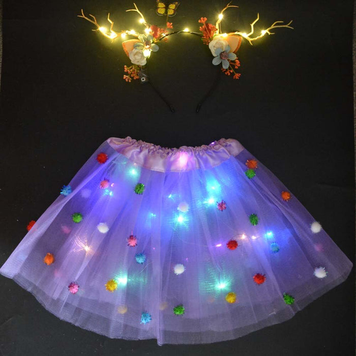 ライト LED フラワーガール子供服チュチュスカートプリンセスパーティートナカイ角カチューシャ鹿の耳誕生日クリスマスハロウィン