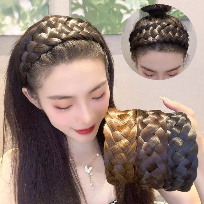 ワイドツイストかつらヘッドバンド女性のためのワイドフィッシュボーン三つ編みヘアバンド手作りヘッドフープヘアスタイリング帽子アクセサリーギフト