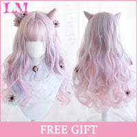 Cosplay Wig With Bangs Synthetic Straight Hair 24 Inch Long Heat-Resistant Pink Wig For Women