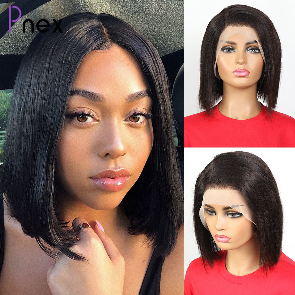 Peluca de cabello humano liso para mujer、postizo de encaje Frontal、corte Bob、pelo Remy brasileño predespuntado