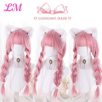 Cosplay Wig With Bangs Synthetic Straight Hair 24 Inch Long Heat-Resistant Pink Wig For Women