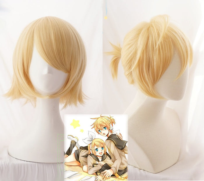 Rin / Len Short Blonde Heat Resistant Hair Cosplay Costume Wig + Track + Wig Cap