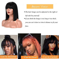 Short Bob Human Hair Wigs With Bang Full Machine Made Straight Bob Wig Brazilian Remy Human Hair Wigs For Black Woman 10 12 inch