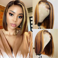 Lace Front Wig Highlight Wig Brown Colored Human Hair Wigs