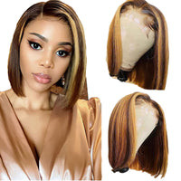 Lace Front Wig Highlight Wig Brown Colored Human Hair Wigs