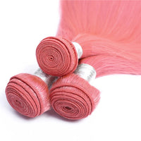 Pink Bundles With Closure Peruvian Colored Human Hair Bundles With Closure