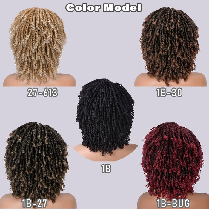 Short Dreadlock Ombre Crochet Twist Hair Wig Curly Synthetic Soft Faux Locs with Bangs