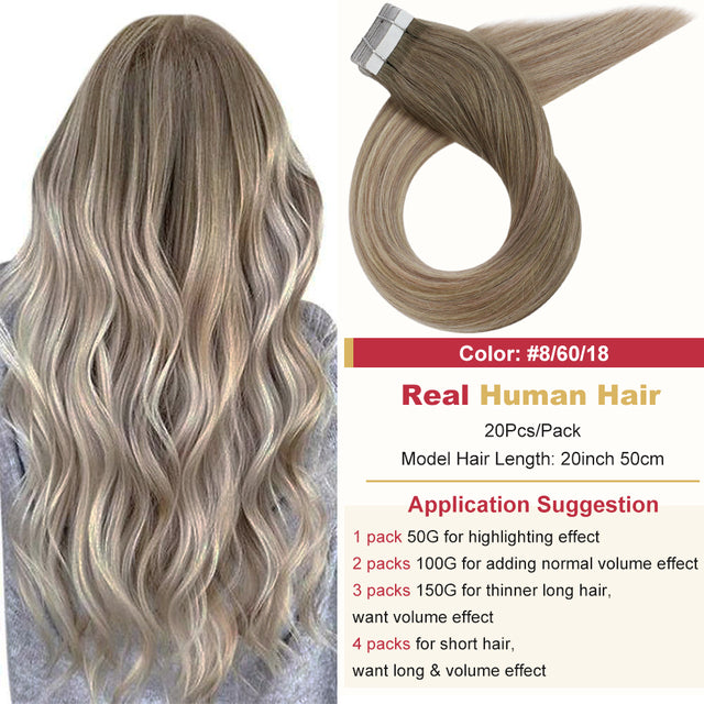 テープインヘアエクステンションバレイヤージュオンブルマシンレミー本物の人毛目に見えないシームレス PU スキン横糸ストレート