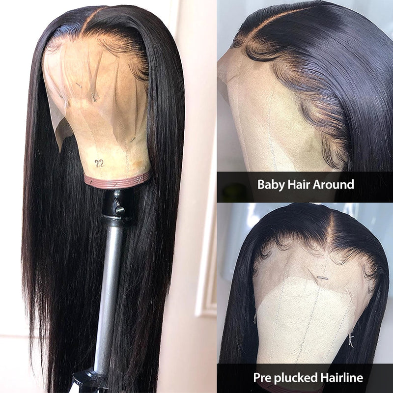 Transparent HD Lace Front Human Hair Wigs Brazilian Straight Lace Frontal Wig Pre Plucked