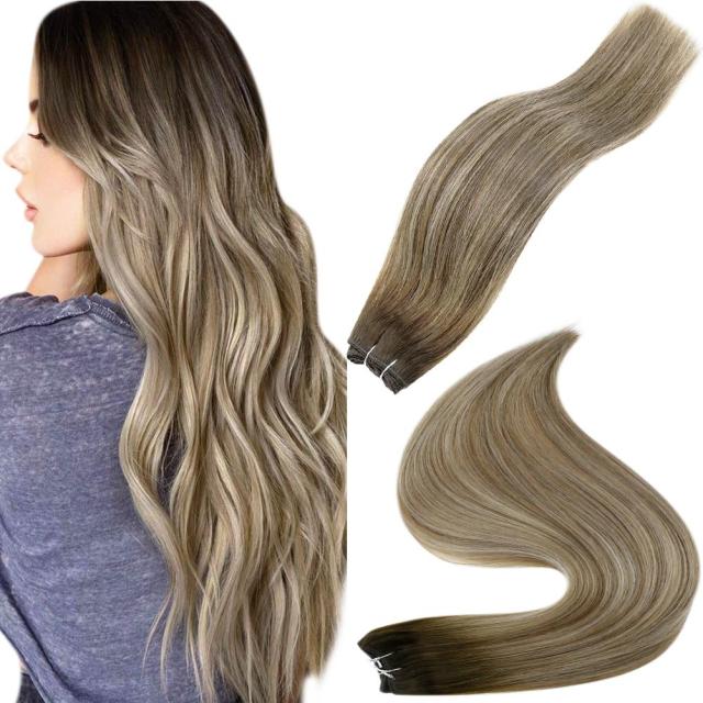 Human Hair Weft Extensions Hair Bundles Ombre Blonde Color 100g Sew In Silky Straight Remy Skin Double Weft For Salon