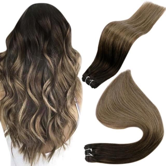 Human Hair Weft Extensions Hair Bundles Ombre Blonde Color 100g Sew In Silky Straight Remy Skin Double Weft For Salon