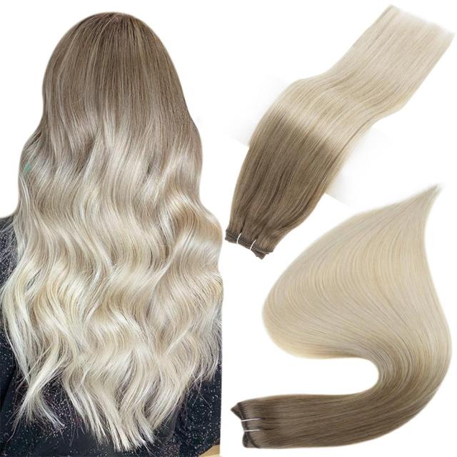Human Hair Weft Extensions Hair Bundles Ombre Blonde Color 100g Sew In Silky Straight Remy Skin Double Weft For Salon